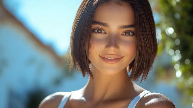 A beautiful young woman posing for a photo shoot, possibly for a magazine or advertisement