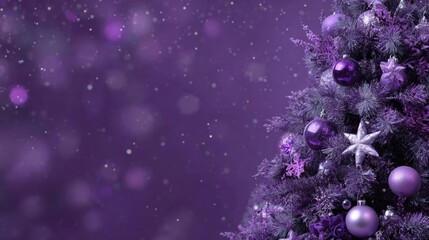 Purple Christmas tree with purple Christmas balls and a purple background