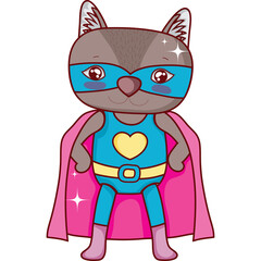 Cute Cartoon Owl Superhero Character With Blue Mask Pink Cape Yellow Belt And Heart Emblem