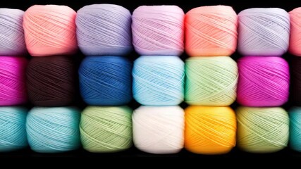 Colorful assortment of yarn balls arranged neatly for crafting and knitting projects - Powered by Adobe
