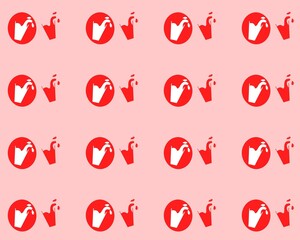 A beverage product logo or icon. Illustration of a milk and strawberry drink spilling into a glass. Strawberry and vanilla liquid in a glass.