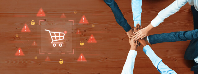 A security alert concept for e-commerce. This warning signifies a risk in an online shopping...