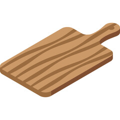 Simple Wooden Cutting Board with Handle Isometric View on Transparent Background