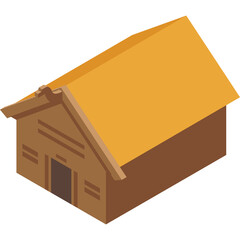 Simple Wooden House With Orange Roof Isolated On Transparent Background Isometric View