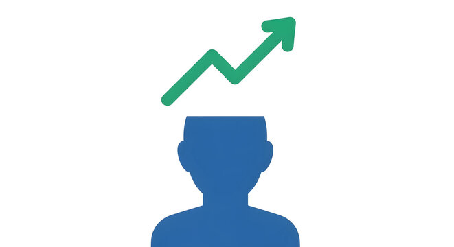 キャリア成長と人材育成アイコン：フラットデザインの人物と上昇矢印、スキルアップ概念