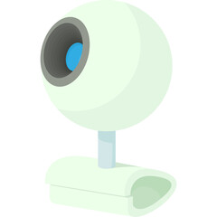 Simple White Webcam with Blue Lens on a White Stand with a Transparent Background