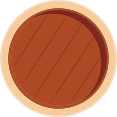 Simple Wooden Barrel Top View With Light Beige Rim Flat Design Illustration Isolated On Transparent Background