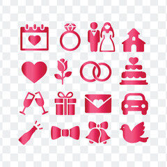 Romantic Wedding and Valentine's Day Icon Set.