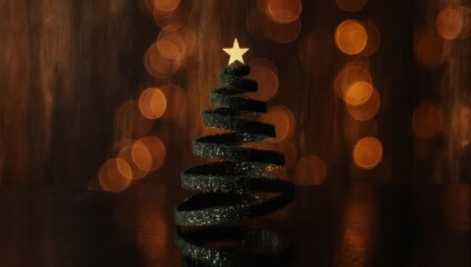 Obraz premium Minimalist Christmas Tree with Star Topper and Bokeh Lights.