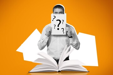 Trend artwork of person confused with question marks