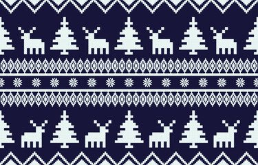 Christmas and New Year green and white seamless pattern, fairytale pixel pattern in white and green with Nordic snowflakes for winter hats, ugly sweaters, jumpers. wallpaper, paper or other design	