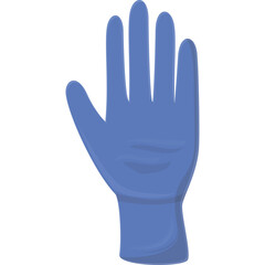 Single blue medical glove displayed open palm facing forward on a clean white background representing healthcare and hygiene and sterile protection