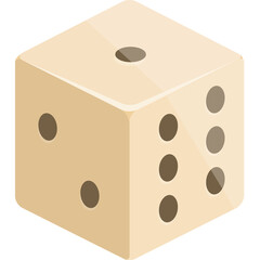 Single Isometric Light Brown Dice Showing Five and Six Spots Against Transparent Background Simple Vector Graphic Object