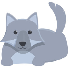 Cute Gray Wolf Lying Down Isolated On White Background With Pixel Art Style And Minimalist Design
