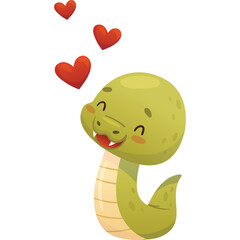 Cute Green Cartoon Snake Character Expressing Love With Hearts Floating Around Its Head In A Transparent Background Illustration