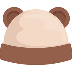 Cute Cream Colored Beanie Hat With Brown Bear Ears and Brim Against Transparent Background