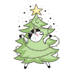 Cute unicorn in a Christmas tree costume vector illustration