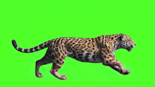 Jaguar Wild Cat Running Animated Green Screen Chroma Key  Wildlife Predator