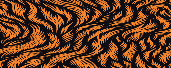 Wild tiger skin vectand pattern with textured fur stripes, ideal fand creative wallpapers, fabric prints, and tile designs. © Merisca