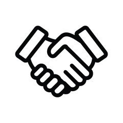 Two hands meet in a handshake symbol with a black outline on white background