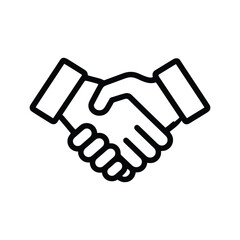 A linear handshake symbolizes agreement and connection on a white background