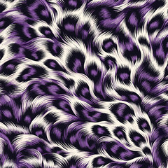 Digital art vector of purple leopard texture featuring wild fur pattern ideal for trendy fabric design, digital backgrounds, wallpaper, and modern artwork. © Merisca