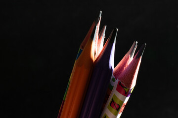 Close-up of colorful pencils with sharp tips