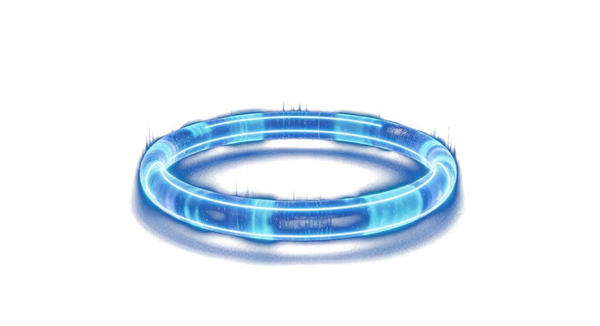 blue glowing circular ring of light, futuristic holographic loop, isolated on dark background clean png