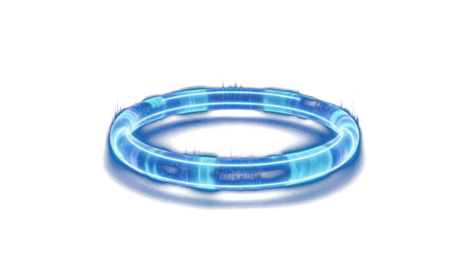 blue glowing circular ring of light, futuristic holographic loop, isolated on dark background clean png