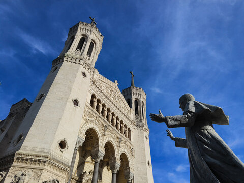 Lyon, France, May 29, 2025, The Basilica of Notre-Dame of Fourviere (La Basilique Notre Dame de Fourvi&egrave;re) in Lyon, France, Europe