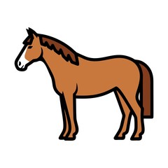 Cartoon horse standing in profile with a brown coat  