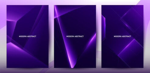 Fototapeta premium Poster Modern Abstract Purple Geometric Luxury on Dark Background Design Set