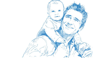 Father and Baby Vector Illustration: Joyful Man Carrying Infant on Shoulders