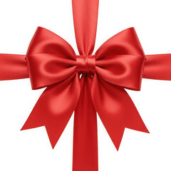 Elegant red satin ribbon bow isolated on transparent background