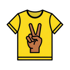 Yellow t shirt with peace sign hand isolated on transparent background