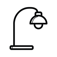 Fototapeta premium Black outline shows a curved desk lamp with a round shade on white background