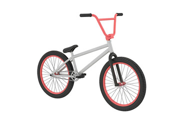 A silver BMX bike with red accents, poised and ready for tricks and urban exploration.