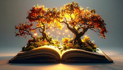 Book of Life Fantasy Illustration with Trees and Lanterns