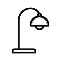 Fototapeta premium Minimalist black outline of a table lamp with a curved stand and rounded shade over white background