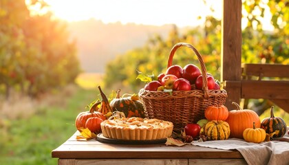 Autumn Harvest Bounty Apples Pumpkins Pie Countryside Thanksgiving Fall Season