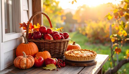 Autumn Harvest Apples Pumpkins and Pie Still Life Photography