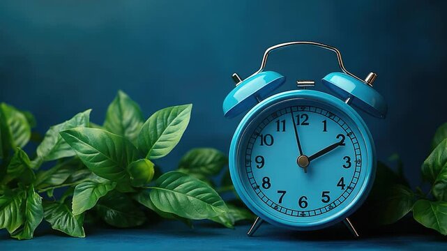 A blue alarm clock sits on a table, ready to wake someone up