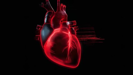 Digital human heart moving in abstract red light with glitch effect, medical futuristic technology background footage - Powered by Adobe