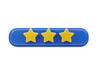 Three yellow stars on blue 3D button isolated on light background