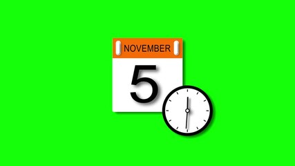 November month 5 date animation. calendar and clock animation clean and black background. and stunning 4k animation.