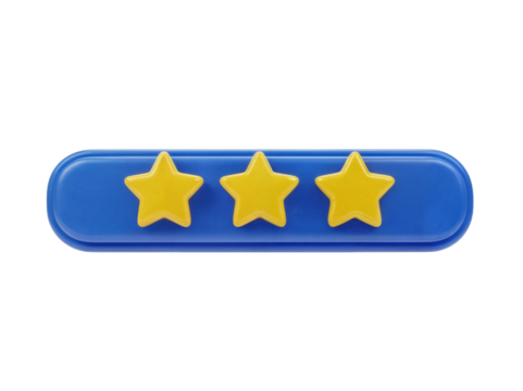 Three yellow stars on blue 3D button isolated on light background