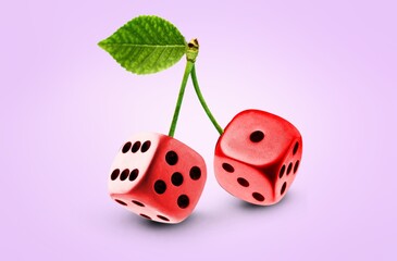 Two dice cubes shaped like red cherry