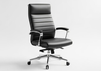Executive black leather office chair isolated on white background