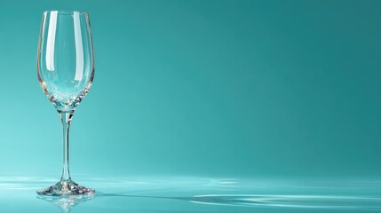 Elegant empty wine glass on a smooth turquoise surface reflecting light, perfect for beverage promotions and upscale dining experiences in stock photos