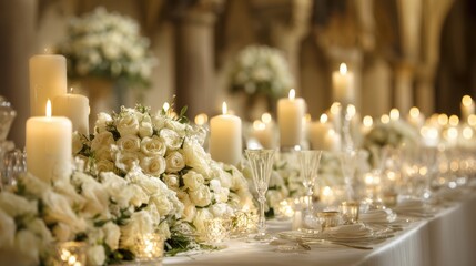 Elegant wedding reception decor historical venue table setting romantic atmosphere close-up view celebration of love